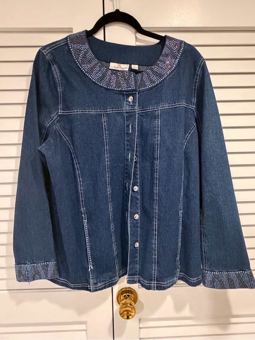 Quacker Factory Rhinestone Embellished Denim Jacket Size Large